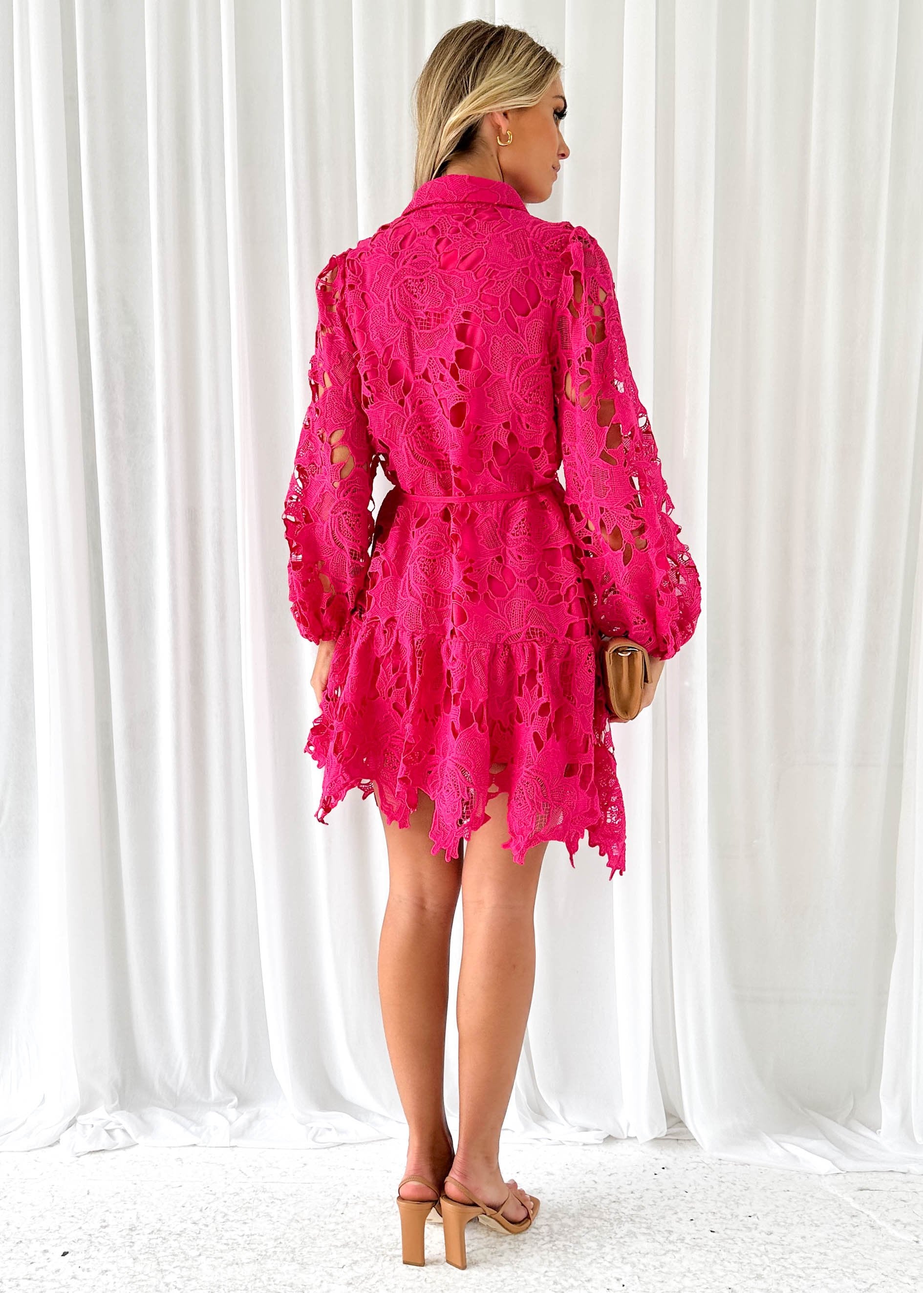 Pink Lace Detail Long Bell Sleeves Dress – Yo Baby India